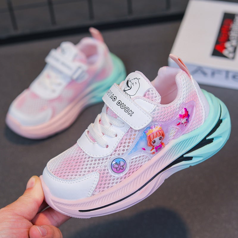 Girls' Shoes 2025 Spring & Fall New Mesh Breathable Lightweight Kidsren'S Sports Shoes Fashionable Versatile Thick-Soled Running Shoes - Image 4