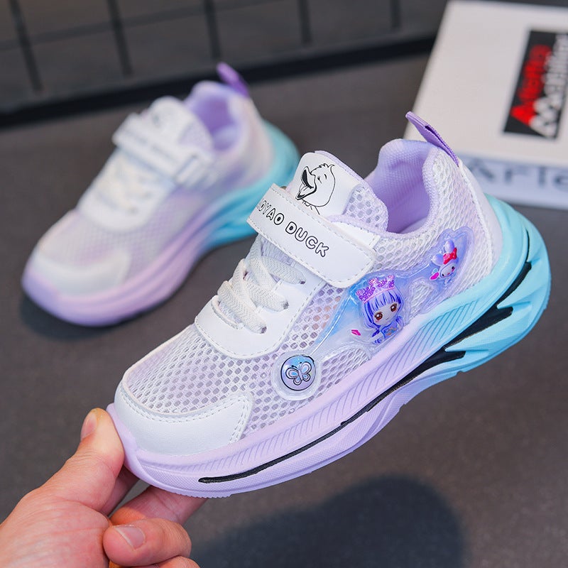 Girls' Shoes 2025 Spring & Fall New Mesh Breathable Lightweight Kidsren'S Sports Shoes Fashionable Versatile Thick-Soled Running Shoes - Image 5