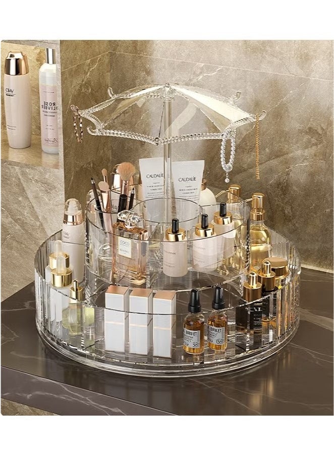 Beauenty Double-Layer Makeup Organizer,360 Degrees Rotation,Adjustable Large-Capacity Cosmetic Organizer,Transparent Acrylic Material,Suitable for Storing Lipstick/Sunscreen/Essence  - Image 2
