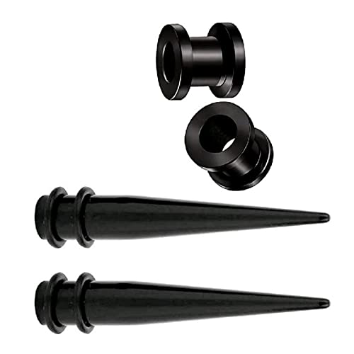 FANBODTA Stainless Steel Ear Gauge Taper Stretching and Single Flare Plugs Flesh Tunnel Kit (1G - 7mm) 2 Steel Tapers & 2 Steel Tunnels (4 Pieces) Tunnels Ear Stretching Kit Gauges Gauging Plugs - Image 1
