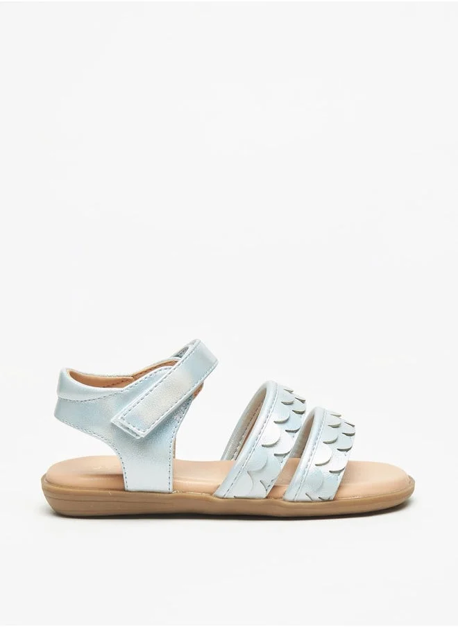 جونيورز Girls Wave Textured Sandals With Hook And Loop Closure