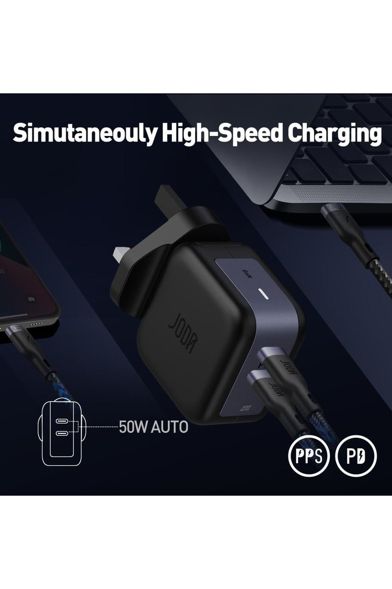 جودا اليابانية شاحن جداري بقوة 50 واط بمنفذين تايب سي - اسود - Image 2