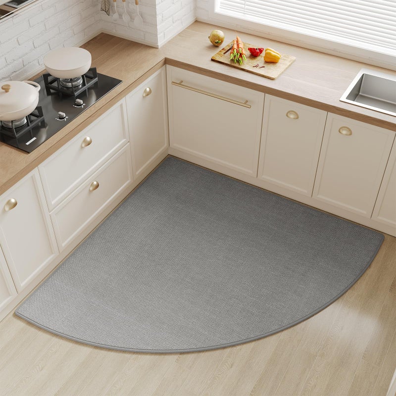 YDKGL Corner Kitchen Rugs Non Slip Washable, Rubber Backing Circular Sector Kitchen Mats for Floor, Super Absorbent Imitation Linen Braided Kitchen Floor Mat for Sink Corner Areas (Gray, Radius 39") - Image 1