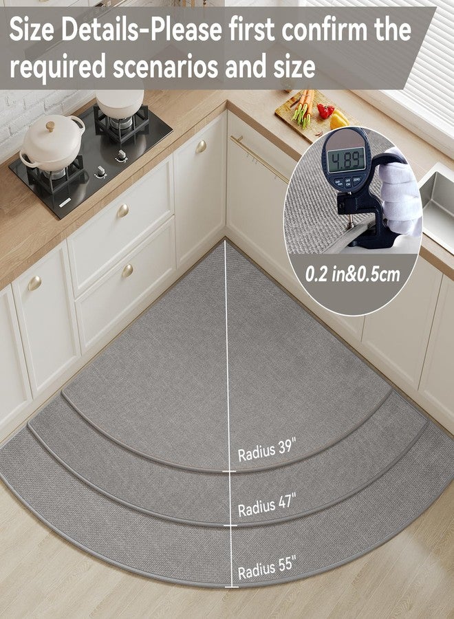 YDKGL Corner Kitchen Rugs Non Slip Washable, Rubber Backing Circular Sector Kitchen Mats for Floor, Super Absorbent Imitation Linen Braided Kitchen Floor Mat for Sink Corner Areas (Gray, Radius 39") - Image 2