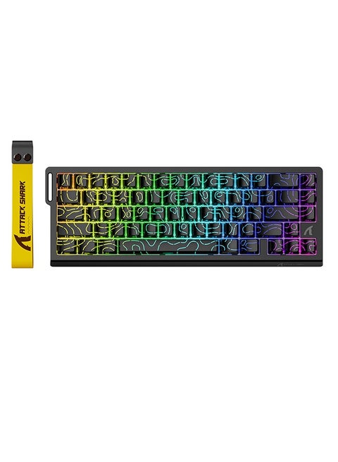 لوحة مفاتيح ميكانيكية للألعاب X68 HE سريعة التشغيل سلكية بنسبة 60% مع تشغيل قابل للتعديل، مفتاح مغناطيسي بتأثير هول، معدل استطلاع 8 كيلو هرتز، إضاءة خلفية RGB، تثبيت علوي، غطاء مفتاح مطبوع جانبي (لون أسود)