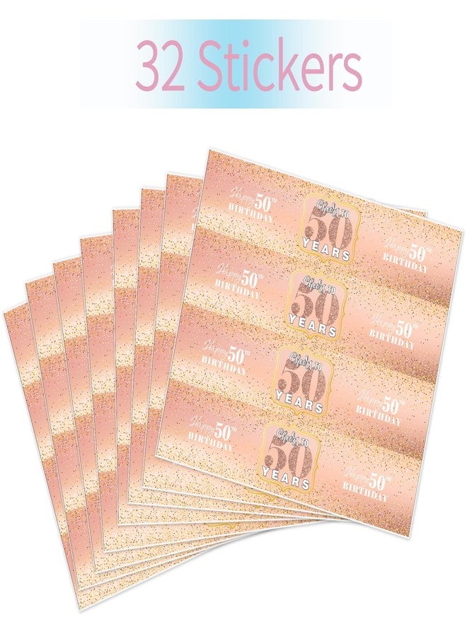 Maicaiffe Happy 50th Birthday Water Bottle Stickers, 50 Years Old Birthday Water Bottle Label, Happy Birthday Party Decorations, Cheers to 50 Years Party Stickers Supplies 32 Stickers Rose Gold - Image 2