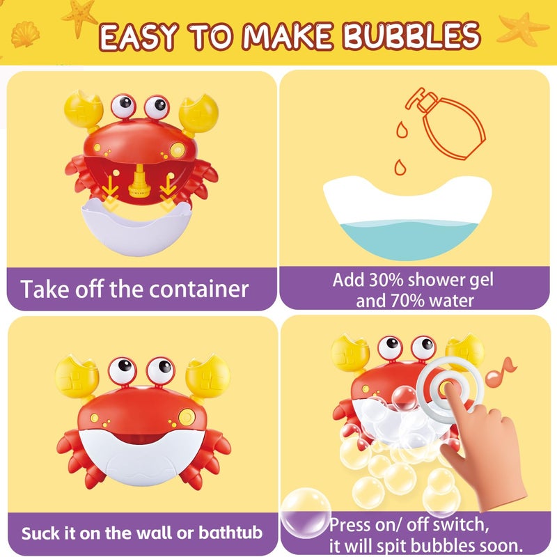 VConejo Baby Bath Toys for Toddlers, Crab Bath Bubble Maker with 12 Songs, 3 Pack Wind-up Pool Toys for Kid, Bathtub Toys As Birthday Gift for Boys Girls - Image 2