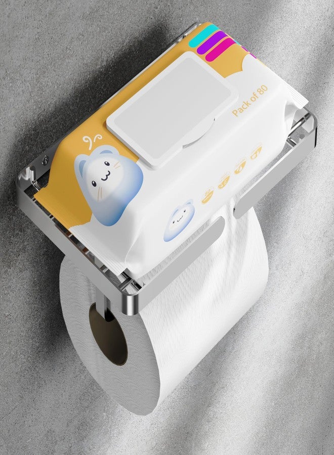 AIDILI Brushed Toilet Paper Holder with Phone Shelf, Adhesive or Screw Wall Mount Toilet Tissue Roll Holder, Rustproof Stainless Steel Tissue Paper Holder for Bathroom Hardware Accessories - Image 1