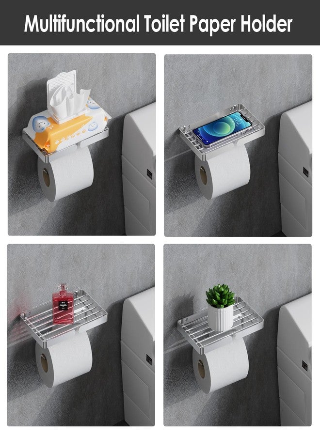AIDILI Brushed Toilet Paper Holder with Phone Shelf, Adhesive or Screw Wall Mount Toilet Tissue Roll Holder, Rustproof Stainless Steel Tissue Paper Holder for Bathroom Hardware Accessories - Image 5