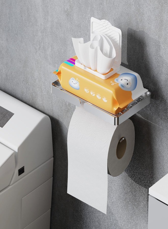 AIDILI Brushed Toilet Paper Holder with Phone Shelf, Adhesive or Screw Wall Mount Toilet Tissue Roll Holder, Rustproof Stainless Steel Tissue Paper Holder for Bathroom Hardware Accessories - Image 3