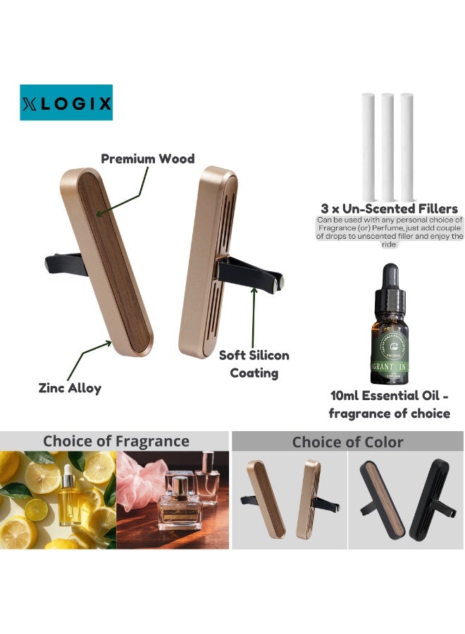 XLOGIX Car Air Freshener for AC Vent – Premium Essential Oil Diffuser with Refillable Scent Sticks, Long-Lasting Aroma, Elegant Metal & Wood Design, Perfect Gift for Men & Car Lovers - Image 3
