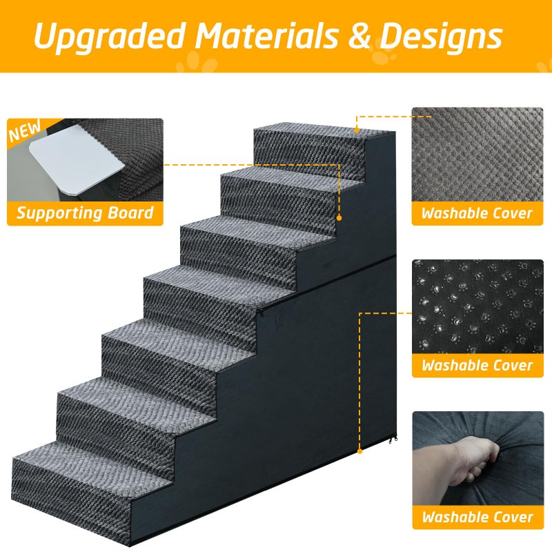 Casusv 31" H Dog Stairs for Small and Medium Dogs 7-Step Ramps for High Beds and Couch Non-Slip Extra Wide Pet Stairs for Old Dogs and Puppy and Cat - Stable & Durable with Machine Washable Cover Indoor - Image 3