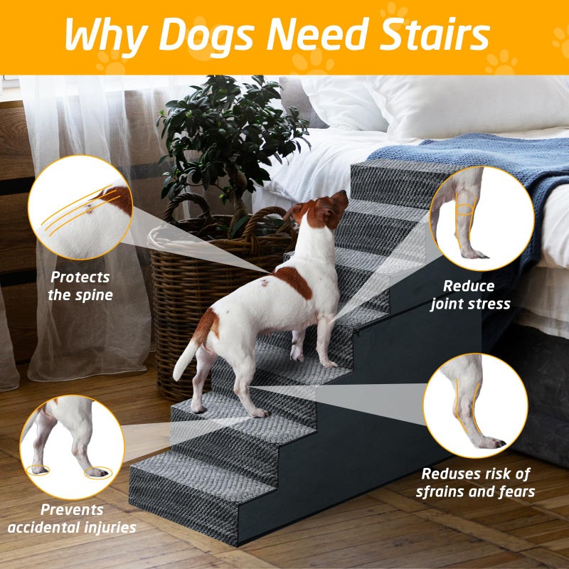 Casusv 31" H Dog Stairs for Small and Medium Dogs 7-Step Ramps for High Beds and Couch Non-Slip Extra Wide Pet Stairs for Old Dogs and Puppy and Cat - Stable & Durable with Machine Washable Cover Indoor - Image 2