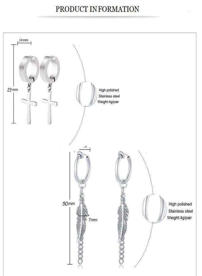 WAINIS 12 Pairs Stainless Steel Non Pierced Earrings for Men Women Magnet CZ Clip on Feather Dangle Earrings Set 8mm - Image 3