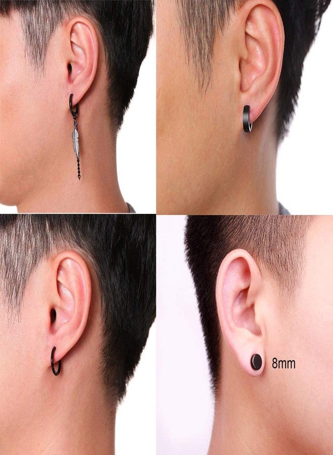 WAINIS 12 Pairs Stainless Steel Non Pierced Earrings for Men Women Magnet CZ Clip on Feather Dangle Earrings Set 8mm - Image 5