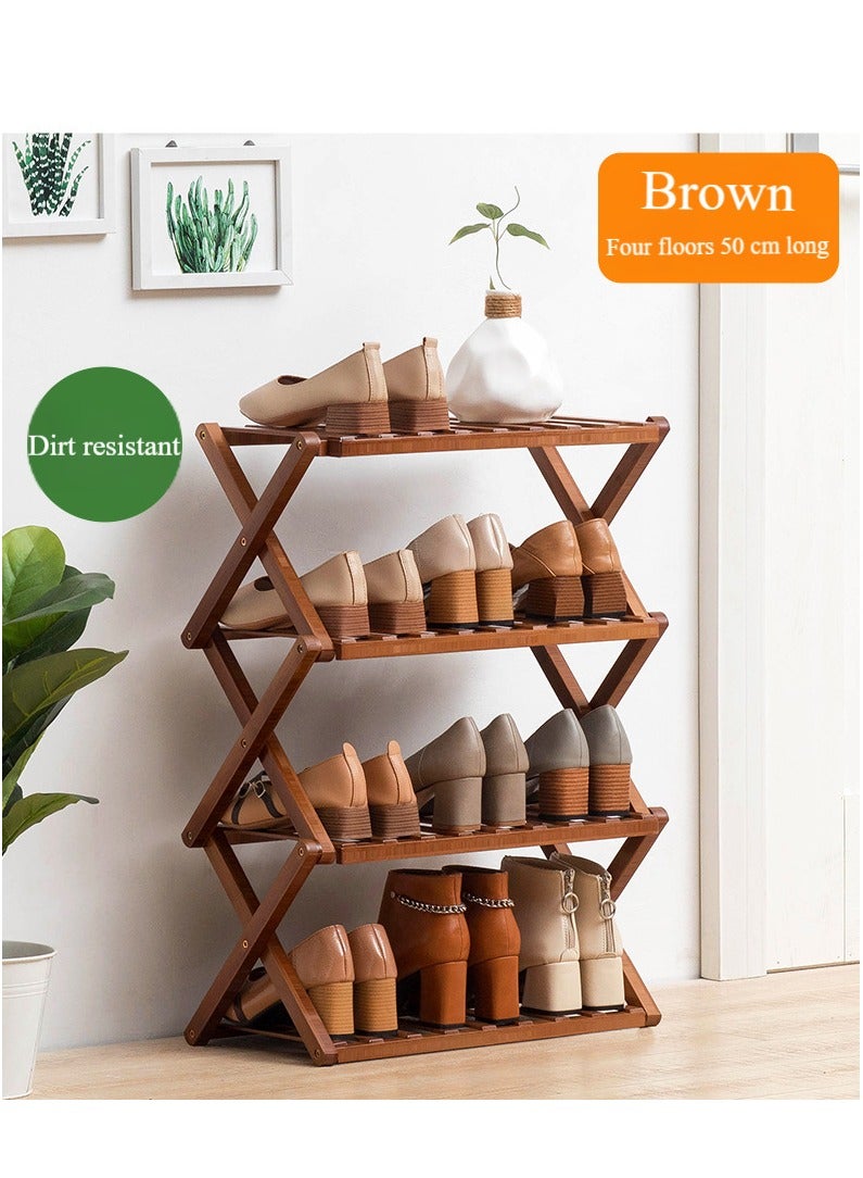 Generic Bamboo Folding Shoe Rack, Portable Wooden Shoe Rack, Tall Narrow Shoe Rack, No Installation Required, Shoe Rack Storage, Wooden Narrow Elevated Indoor Corridor, Entryway (Tea Color 4 Layers)  - Image 1