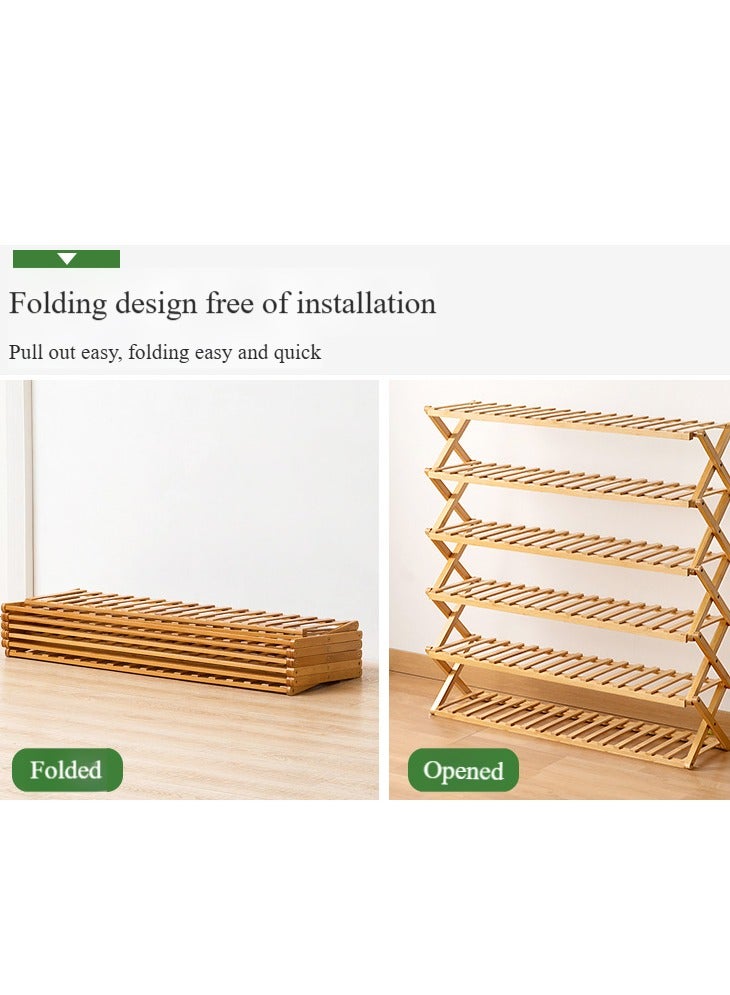 Generic Bamboo Folding Shoe Rack, Portable Wooden Shoe Rack, Tall Narrow Shoe Rack, No Installation Required, Shoe Rack Storage, Wooden Narrow Elevated Indoor Corridor, Entryway (Tea Color 4 Layers)  - Image 3