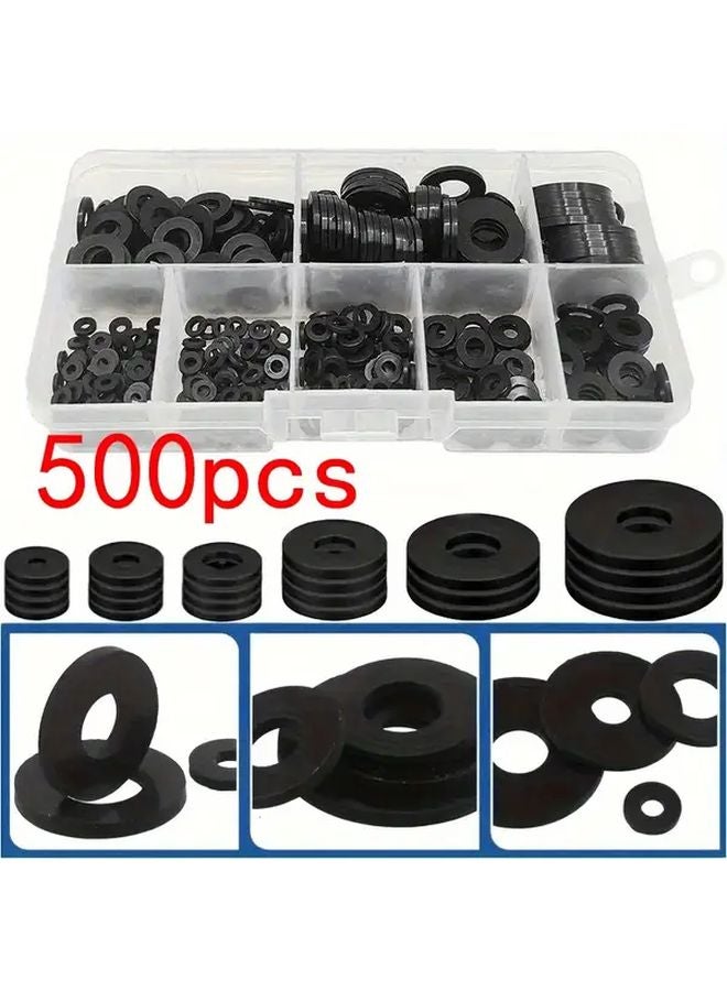 500pcs Black Nylon Flat Washer Seals Leak Proof Gaskets For Faucet Repair Plumbing - Image 1
