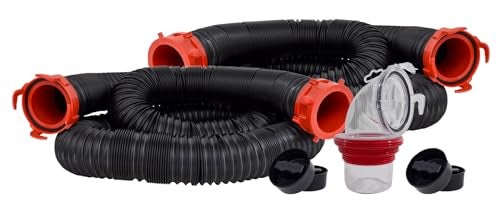 Valterra 20Foot Dominator RV Sewer Hose Kit Sewer Hose for RV Camper Includes 2 Attachable 10Foot Hoses with Rotating Fittings 90 Degree Clearview Sewer Adapter and 4 Drip Caps - Image 1