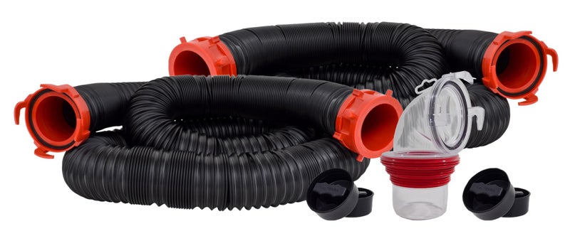 Valterra 20Foot Dominator RV Sewer Hose Kit Sewer Hose for RV Camper Includes 2 Attachable 10Foot Hoses with Rotating Fittings 90 Degree Clearview Sewer Adapter and 4 Drip Caps - Image 2
