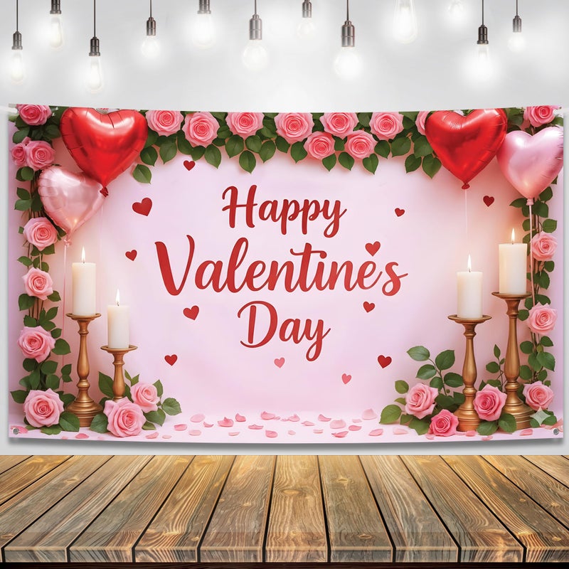 KatchOn, Happy Valentines Day Backdrop - XtraLarge, 72x44 Inch | Pink and Red Valentines Backdrop for Valentines Day Decorations | Happy Valentines Day Sign | Valentines Day Banner, Valentines DÃ©cor - Image 1