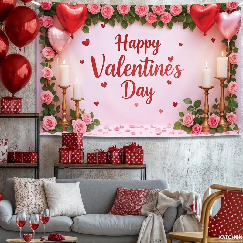 KatchOn, Happy Valentines Day Backdrop - XtraLarge, 72x44 Inch | Pink and Red Valentines Backdrop for Valentines Day Decorations | Happy Valentines Day Sign | Valentines Day Banner, Valentines DÃ©cor - Image 5