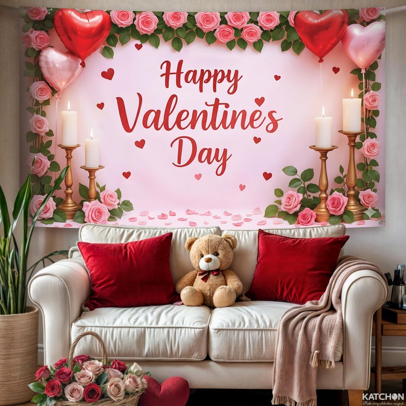 KatchOn, Happy Valentines Day Backdrop - XtraLarge, 72x44 Inch | Pink and Red Valentines Backdrop for Valentines Day Decorations | Happy Valentines Day Sign | Valentines Day Banner, Valentines DÃ©cor - Image 3