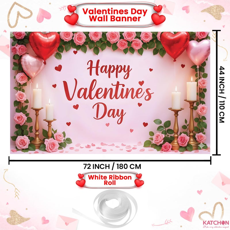 KatchOn, Happy Valentines Day Backdrop - XtraLarge, 72x44 Inch | Pink and Red Valentines Backdrop for Valentines Day Decorations | Happy Valentines Day Sign | Valentines Day Banner, Valentines DÃ©cor - Image 2