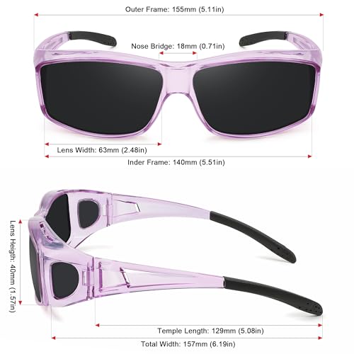 MEETSUN Fit Over Glasses Sunglasses for Men Women,Wrap Around Sunglasses Polarized UV400 Protection (Z1)-Clear Purple-Gray Lens - Image 2