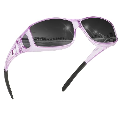 MEETSUN Fit Over Glasses Sunglasses for Men Women,Wrap Around Sunglasses Polarized UV400 Protection (Z1)-Clear Purple-Gray Lens - Image 1
