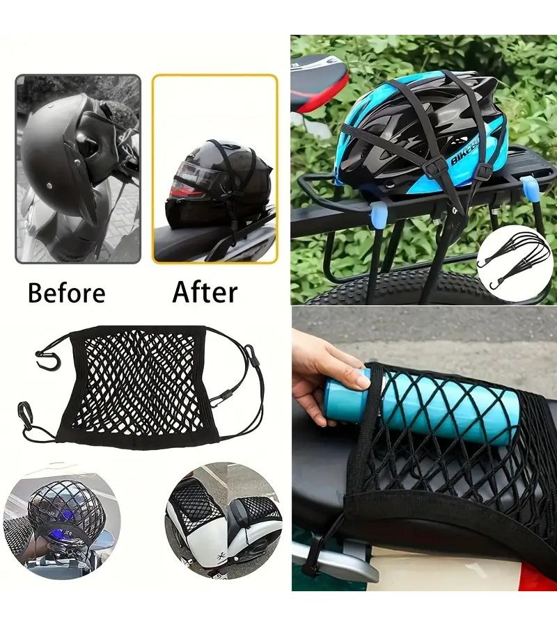 Motorcycle Cargo Net Black Luggage Helmet Organizer Strap Rack Extension Elastic Tie Down - Image 4