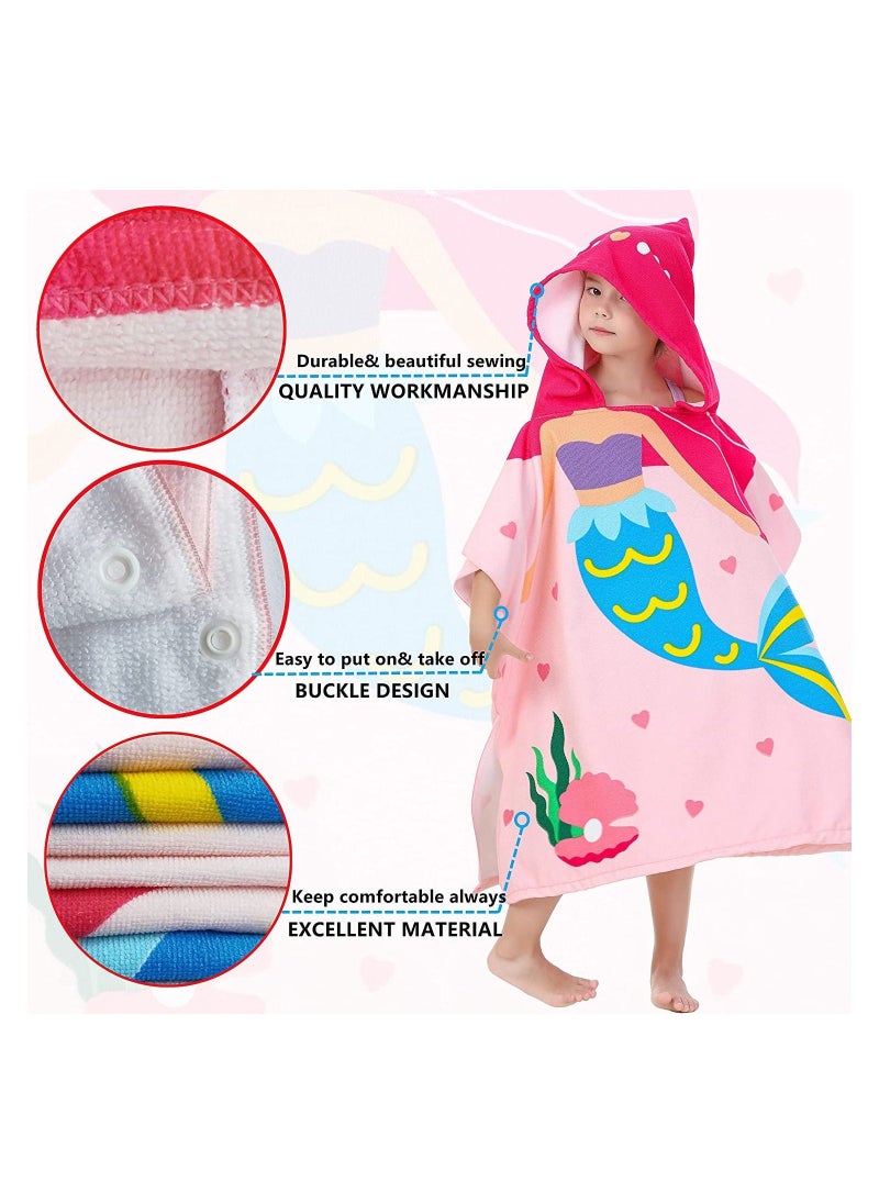 Kids Bath Towel for 1-6 Years Toddler, Hooded Towel, Microfiber Super Soft, Robe Poncho Bathrobe, Girls Swimming Beach Holiday Water Playing, Pool Swim Coverups 1Pcs - Image 2