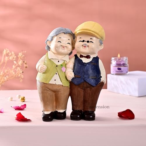 Ascension Resin Old Couple Statue Vintage Old Man & Woman Figurine Romantic Grandparents Idol Love Showpiece Decorative Item for Anniversary Retirement Birthday Gift Valentines Day Home & Office Décor - Image 1