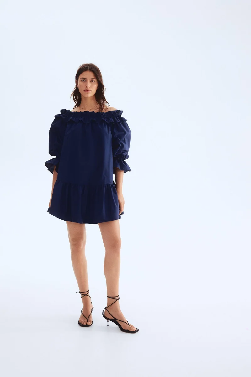 H&M Off-the-shoulder poplin dress