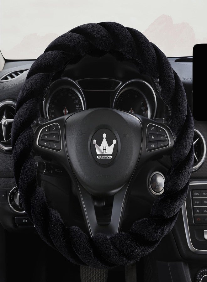 HighnessHwoo Luxury Fluffy Winter Car Steering Wheel Cover for Women Girl Soft Plush Warm Cute Girly Auto Interior Accessories for Jeep Truck,F150,Universal, Anti Slip,Black,15 inch,Large Size[15"1/2-16"](39-41cm) - Image 2