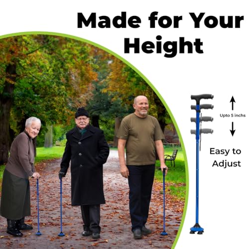 Rehamo Foldable Walking Stick for Old Age | 360° Pivot Base, Adjustable Height, LED Torch, Non-Slip Grip, Lightweight Aluminium Cane for Men & Women | Blue| 1-Year Warranty - Image 4