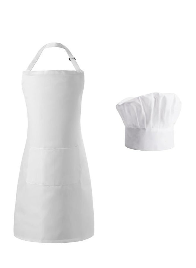 Chef Apron Hat Set Unisex Adjustable Bib Apron with 2 Pockets for Dad Kitchen Cooking Clothing Apron