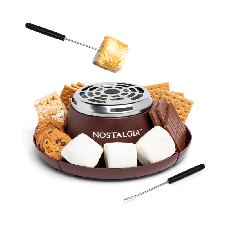 Nostalgia Tabletop Indoor Electric S'mores Maker - Smores Kit With Marshmallow Roasting Sticks and 4 Trays for Graham Crackers, Chocolate, and Marshmallows - Movie Night Supplies - Brown - Image 1