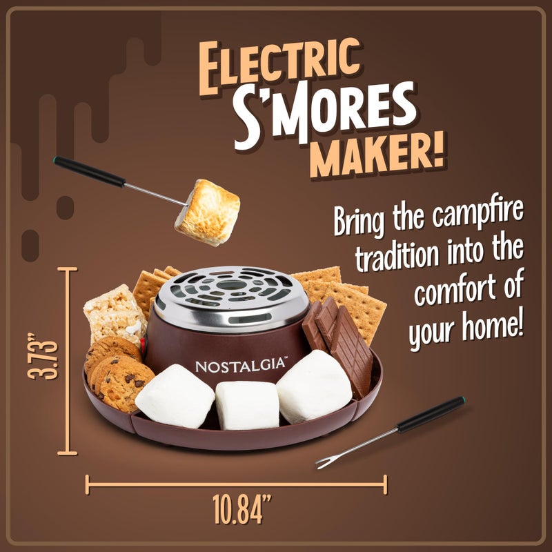 Nostalgia Tabletop Indoor Electric S'mores Maker - Smores Kit With Marshmallow Roasting Sticks and 4 Trays for Graham Crackers, Chocolate, and Marshmallows - Movie Night Supplies - Brown - Image 2