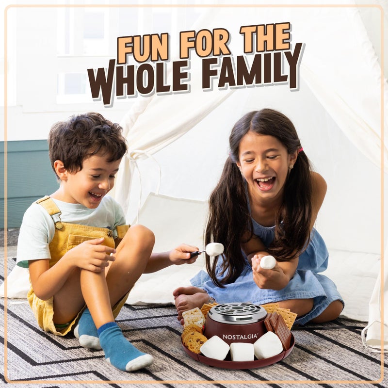 Nostalgia Tabletop Indoor Electric S'mores Maker - Smores Kit With Marshmallow Roasting Sticks and 4 Trays for Graham Crackers, Chocolate, and Marshmallows - Movie Night Supplies - Brown - Image 5