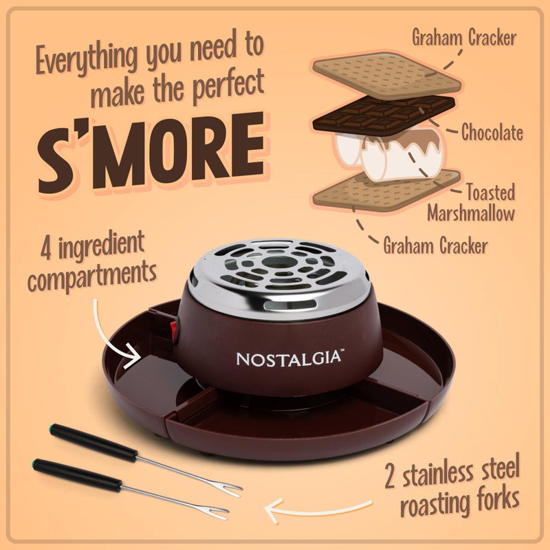 Nostalgia Tabletop Indoor Electric S'mores Maker - Smores Kit With Marshmallow Roasting Sticks and 4 Trays for Graham Crackers, Chocolate, and Marshmallows - Movie Night Supplies - Brown - Image 4