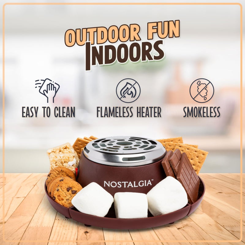 Nostalgia Tabletop Indoor Electric S'mores Maker - Smores Kit With Marshmallow Roasting Sticks and 4 Trays for Graham Crackers, Chocolate, and Marshmallows - Movie Night Supplies - Brown - Image 3