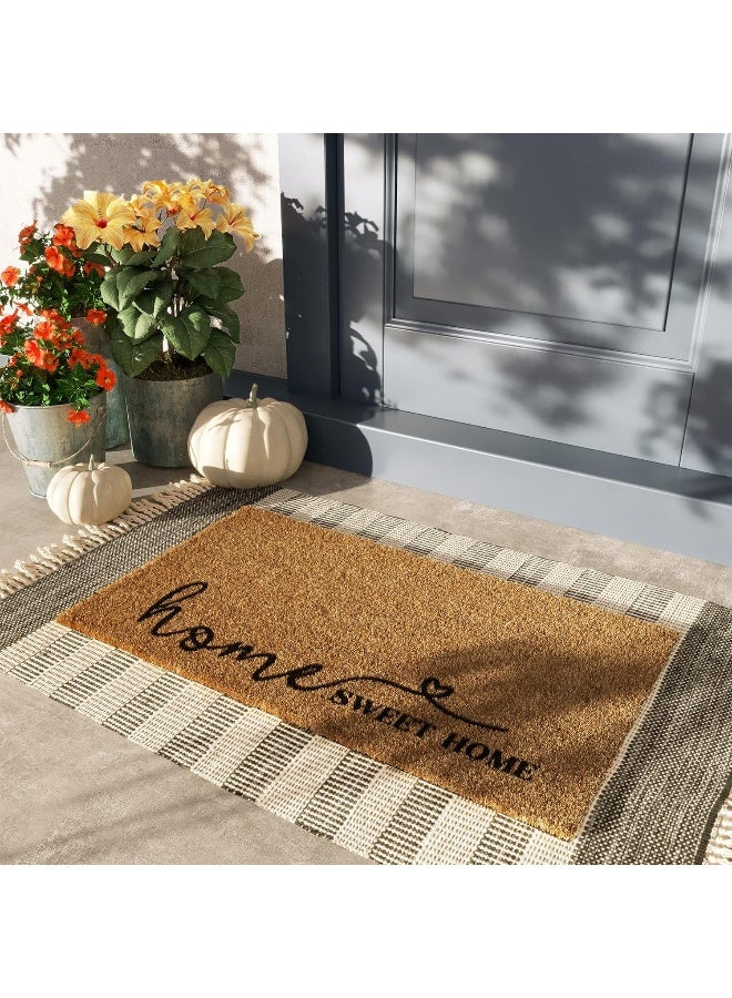 BARNYARD DESIGNS 'Home Sweet Home' Doormat Welcome Mat For Outdoors, Large Front Door Entrance Mat, 30X17, Brown  - Image 1