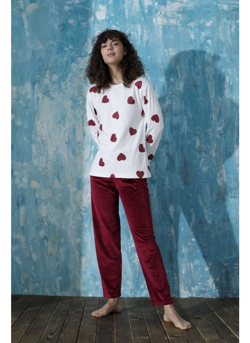 Bie's Women's Crew Neck Low Shoulder Interlock Cotton Top Velvet Bottom Winter Pajamas Tracksuit Set  - Image 3