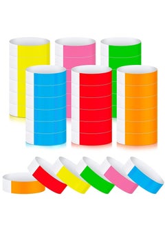 600 Pack Paper Neon Wristbands, Neon Colourful Hand Bands, Waterproof Lightweight Wrist Straps for Music Festivals Concerts Events Bars