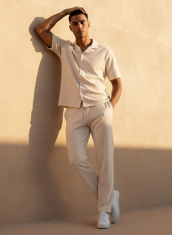 ايكونيك Iconic Men Regular Fit Camp Collar Textured Shirt