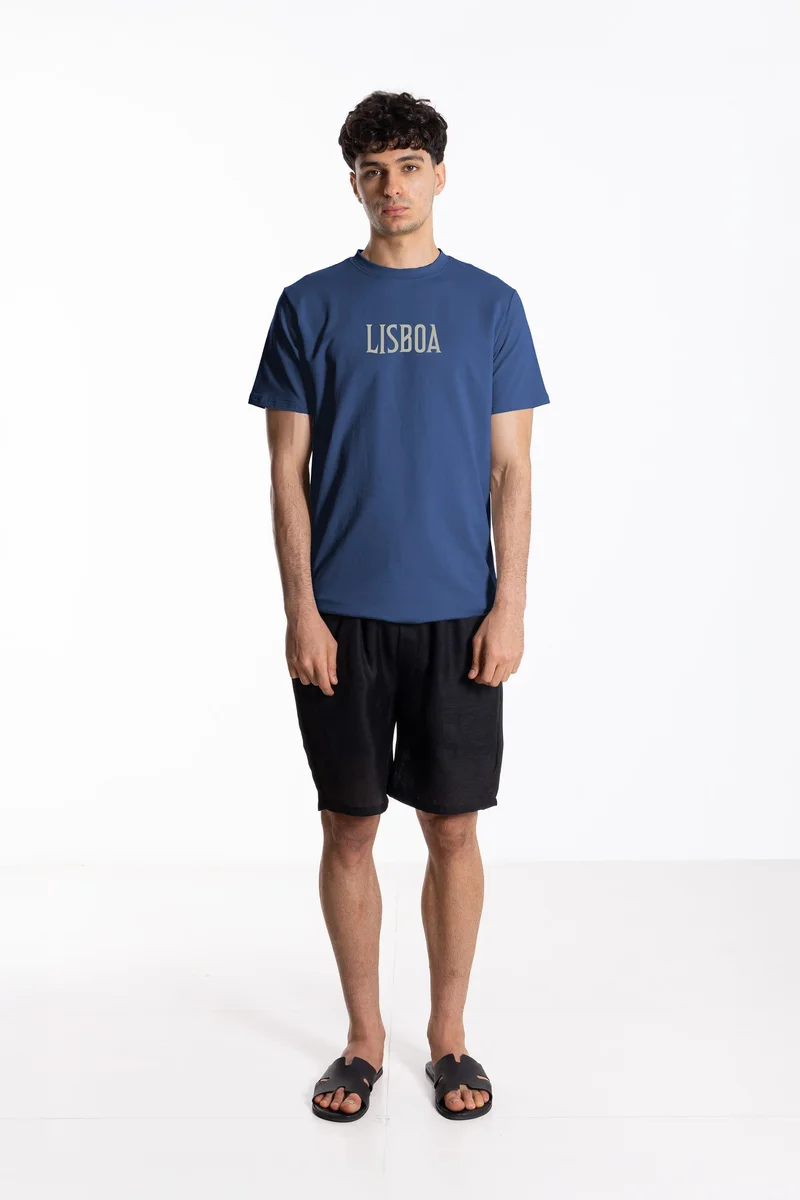 Shapes BLUE COTTON BLEND SLIM PRINTED T-SHIRT for Men | Best Price UAE