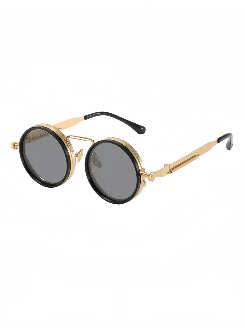 9-level adjustable UV400 polarized sunglasses, retro men's round metal frame sunglasses, suitable for desert driving, fishing, and hiking - Image 1