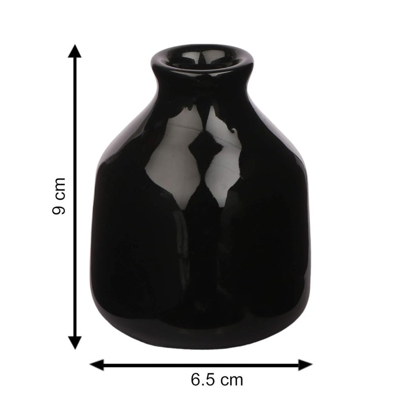 Pure Source India مزهرية زهور من بورسلين مصدر نقي من الهند بدون زهور، (الطول 6.5 سم؛ العرض - 6.5 سم؛ الارتفاع - 9.5 سم، أسود) - Image 4
