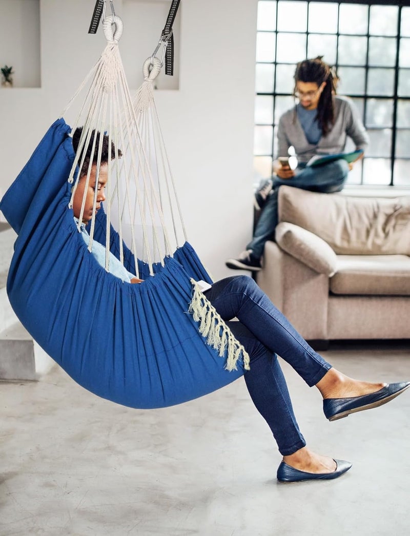 Chihee Hanging Seats Hanging Chair Hammock 2 Pillows Included, Strong Straps and Hooks for Easy Hanging Soft Cotton Side Pocket Tassel Chair Set Comfort - Image 2